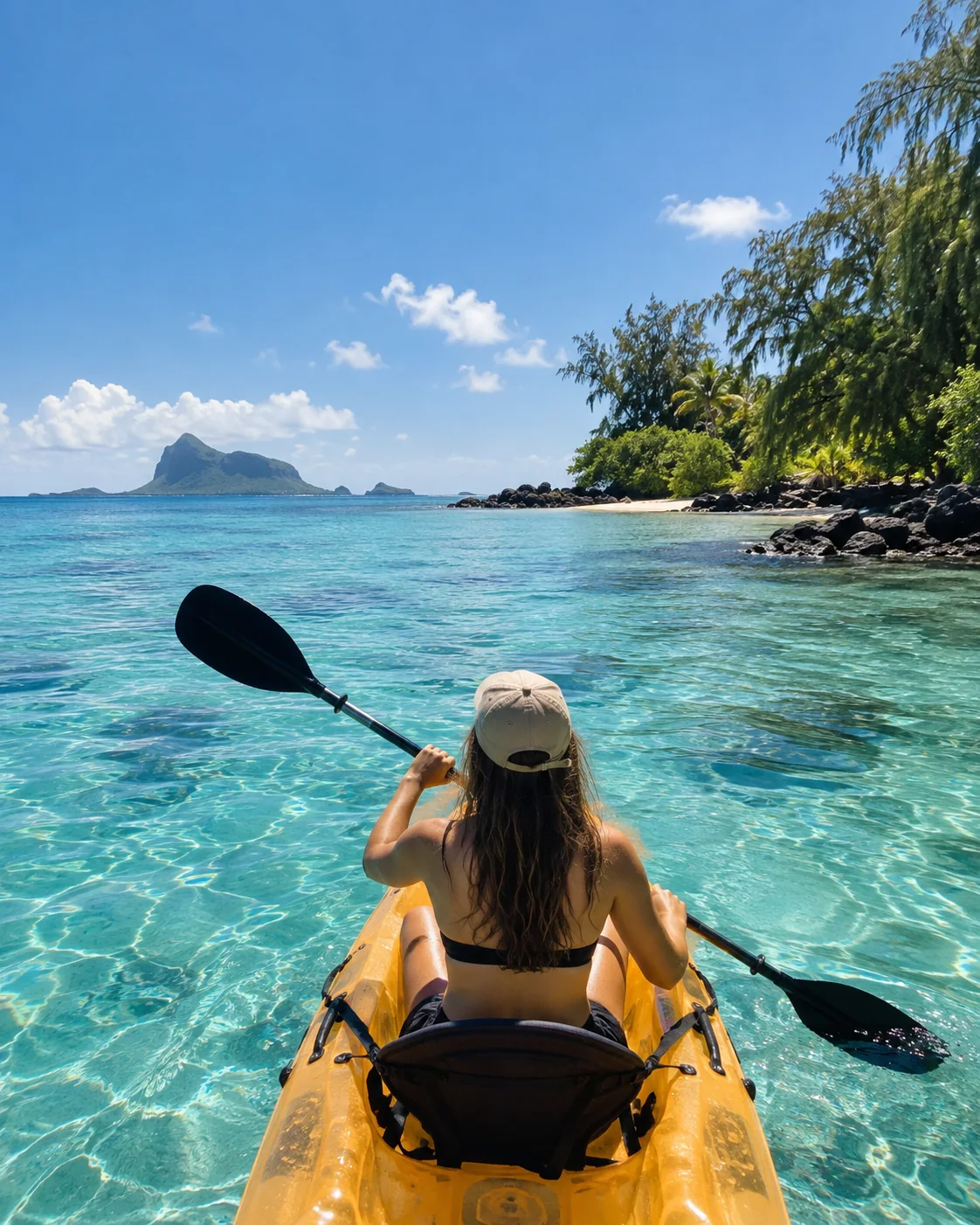 Kayaking in clear tropical water